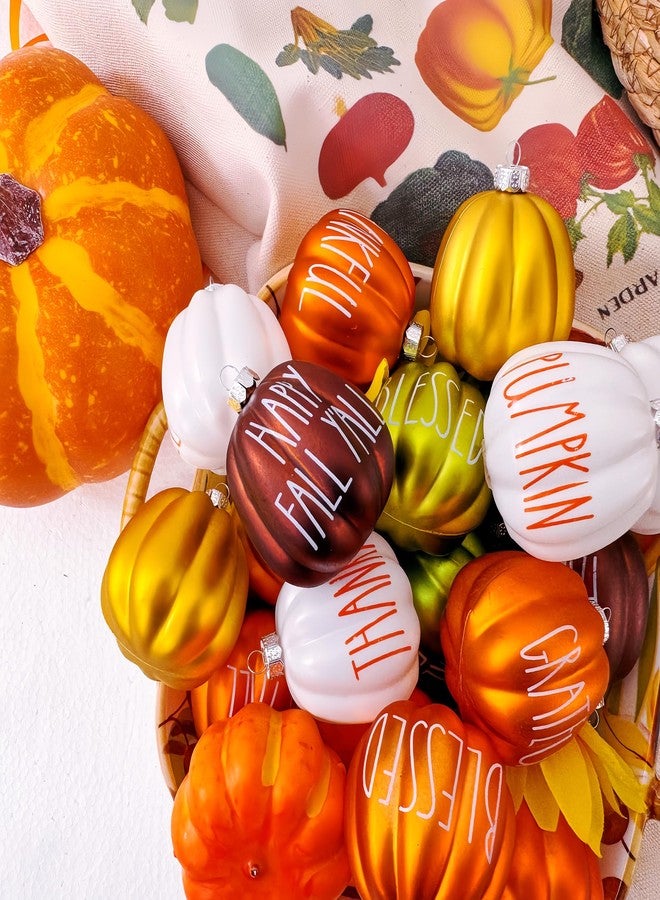 XmasExp Fall Tree Ornaments Set 18 PCS Small Pumpkin Ball Hanging Ornaments Orange Green Brown Gold White, for Thanksgiving, Halloween Tree Decor Fall Decorations for Home,1.97" - Image 3